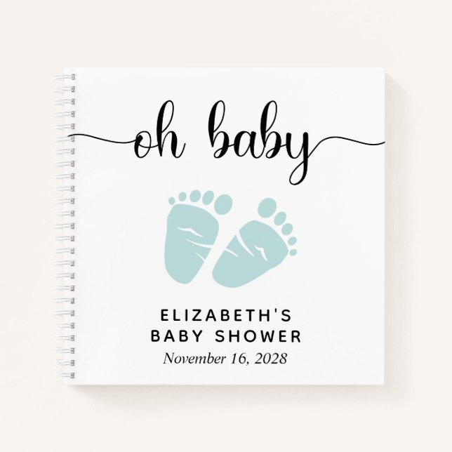 Babydusche Mint Green Baby Feet Gästebuch Notizbuch (Vorderseite)