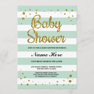 Babydusche Mint Stripe Gold Glitzer Girl Einladung