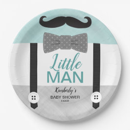 Babydusche Minzgrün graues Männerthema Pappteller
