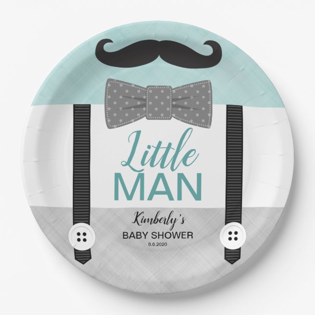 Babydusche Minzgrün graues Männerthema Pappteller (Vorderseite)
