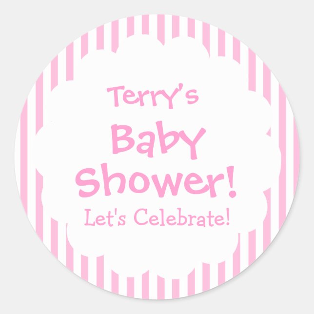 Babydusche MIRL Pink Streifen V8 Runder Aufkleber (Vorderseite)