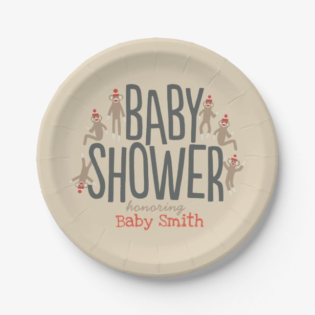 Babydusche mit Alberner Socke Pappteller (Vorderseite)