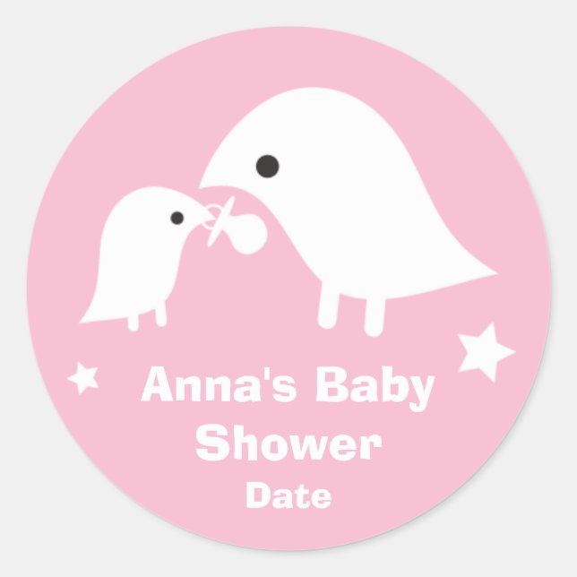 Babydusche mit Birdie Mama & Babyaufkleber in Rosa Runder Aufkleber (Vorderseite)
