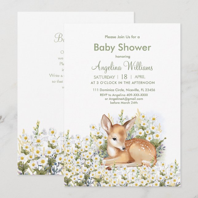 Babydusche mit einer hübschen Gartenanlage. Einladung (Vorne/Hinten)