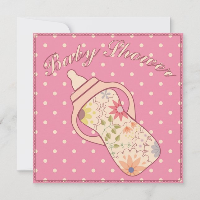 Babydusche mit fütternd Flasche pink Einladung (Vorderseite)