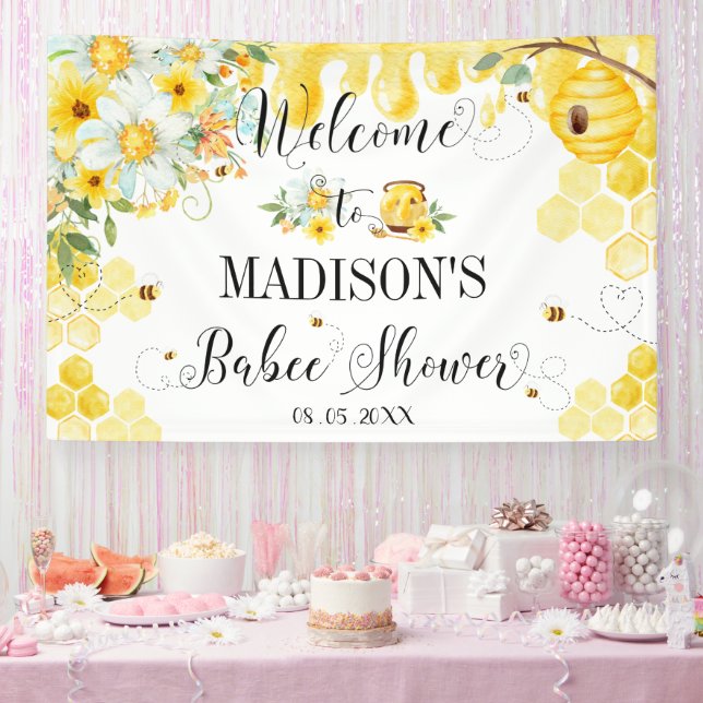 Babydusche mit gelber Blüte Begrüßung Banner (Party)