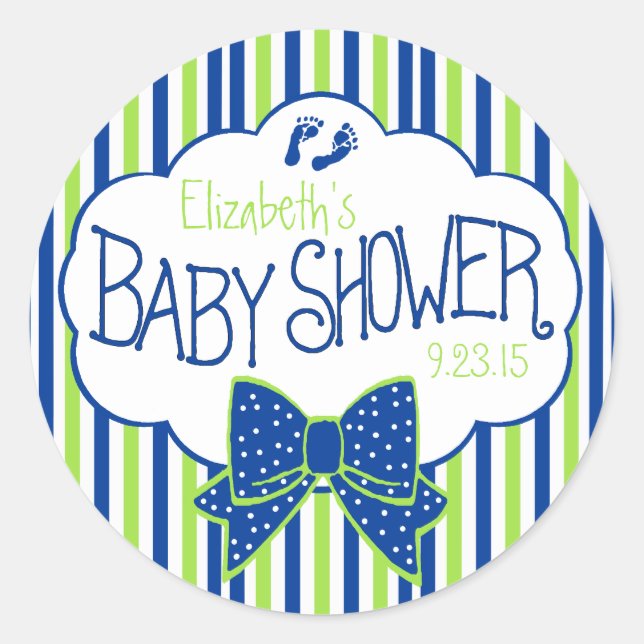 Babydusche mit grünen und blauen Streifen Runder Aufkleber (Vorderseite)