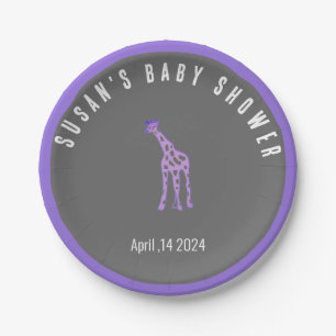 Babydusche mit Halbpension - lila Giraffe Pappteller