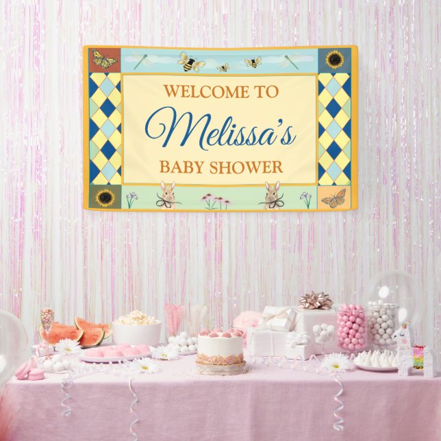 Babydusche mit Kaninchen, Bienen & Butterfliegen Banner (Party)