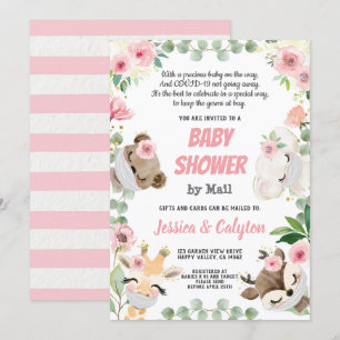 Babydusche mit Mail Woodland Animal Pink Rose Einladung