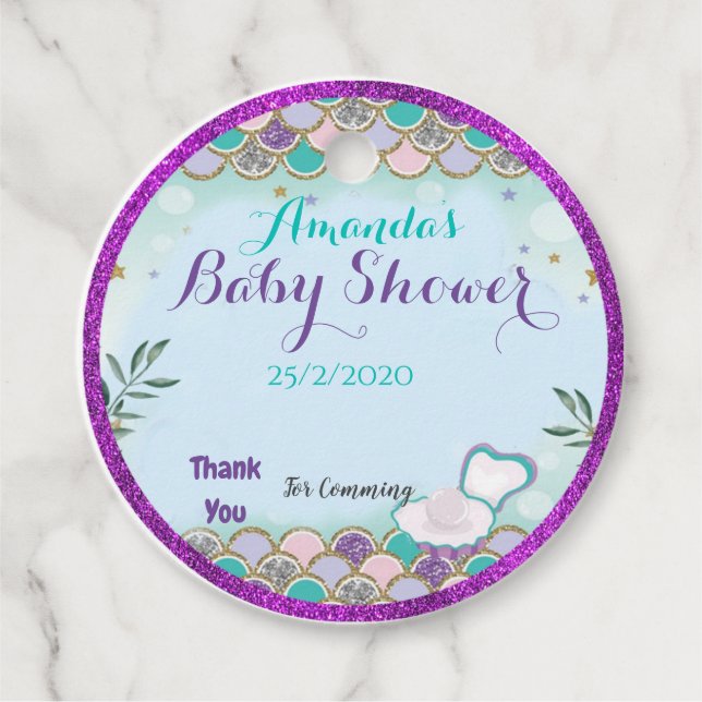 Babydusche mit Meerjungfrau Geschenkanhänger (Vorderseite)