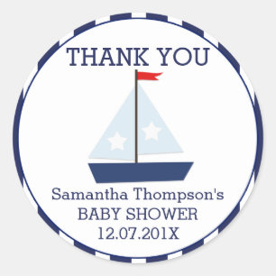 Babydusche mit Nautic-Segelboot-Sticker Runder Aufkleber
