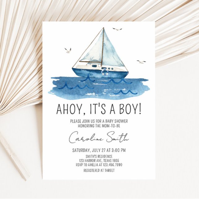 Babydusche mit Nautical Sailboat Einladung (Ahoy It’s A Boy Baby Shower Invitation)