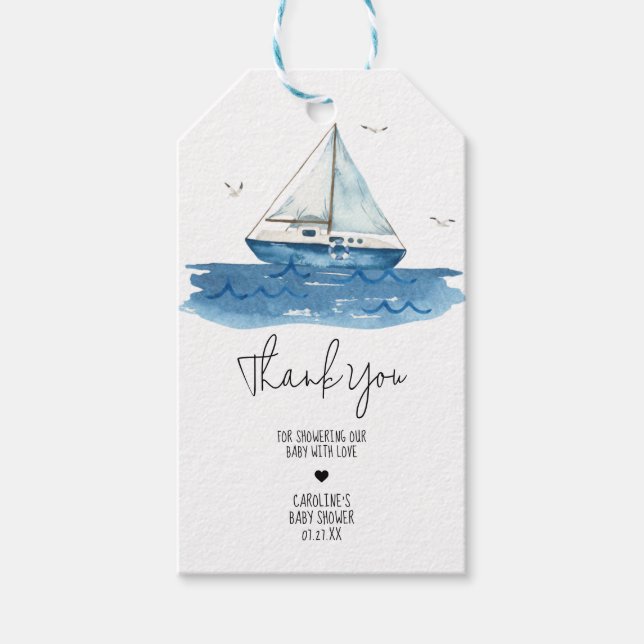 Babydusche mit Nautical Sailboat - Tags Geschenkanhänger (Vorderseite)