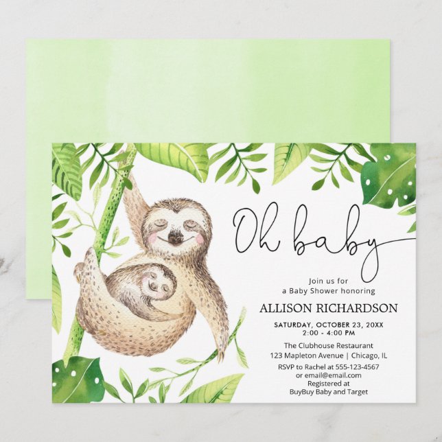 Babydusche mit niedlicher, tropischer Vegetation Einladung (Vorne/Hinten)