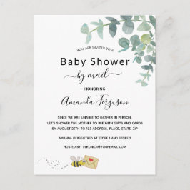 Babydusche mit Post, weiße Eukalyptus-Grüne Postkarte