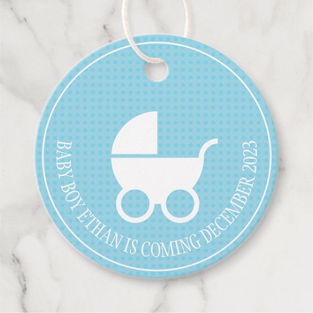 Babydusche mit Roller für Junge Geschenkanhänger (Vorderseite)