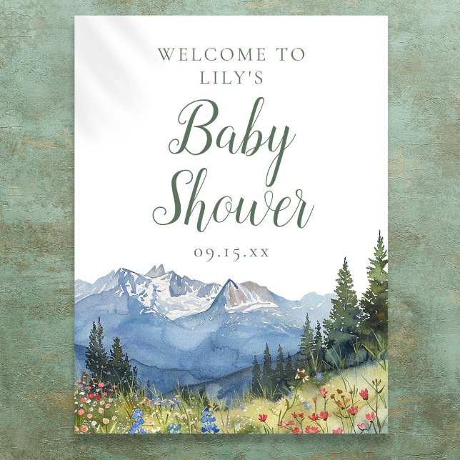 Babydusche mit Wasserfarbe Begrüßungszeichen Poster (Watercolor Mountain Baby Shower Welcome Sign)