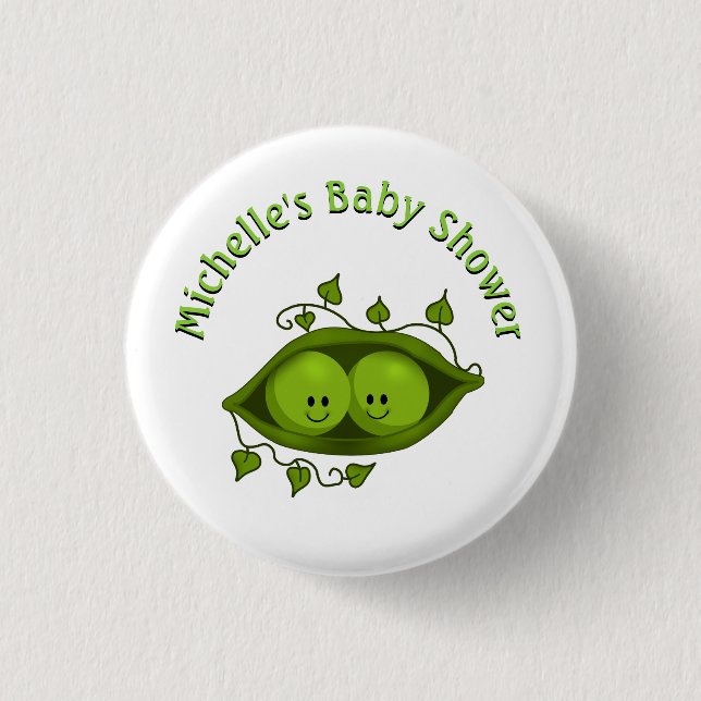 Babydusche mit zwei Erbsen in einem Pod Personalis Button (Vorderseite)