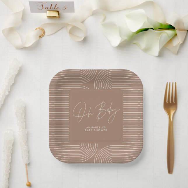 Babydusche modern, braun, elegant geometrisch pappteller (Hochzeit)