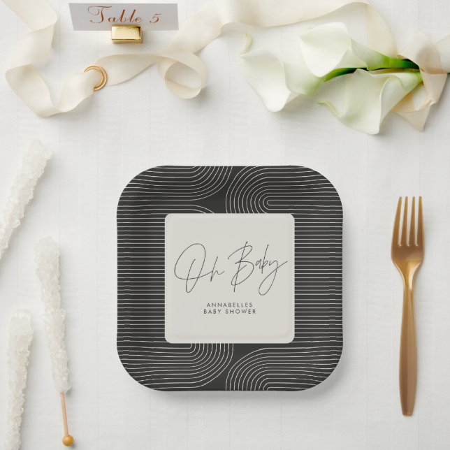 Babydusche modern, Schwarz-weiß und geometrisch Pappteller (Hochzeit)