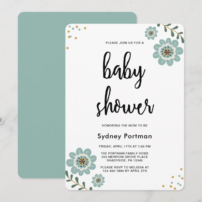Babydusche Moderne Blumen und Confetti Einladung (Vorne/Hinten)