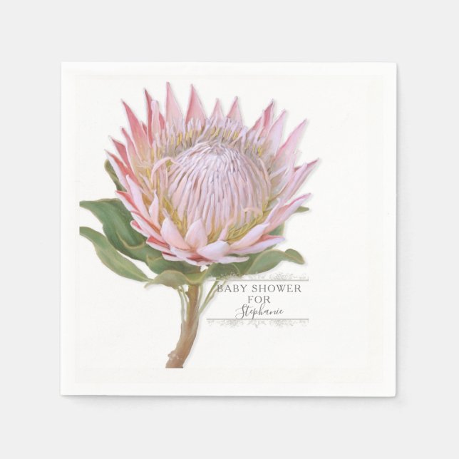 Babydusche Moderne Blumenrosa Protea Blume Serviette (Vorderseite)