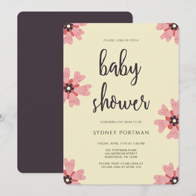 Babydusche Moderne Hübsche Blüte Einladung (Vorne/Hinten)