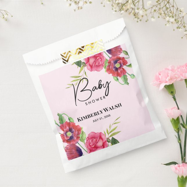 Babydusche Moderne Rosa Blume auf Light Pink Geschenktütchen (Versiegelt)