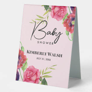 Babydusche Moderne Rosa Blume auf Light Pink Tischaufsteller