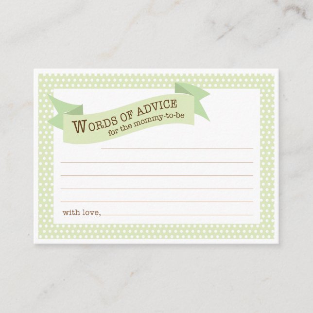 Babydusche Mommy Advice Card | Grün Hinweiskarte (Vorderseite)