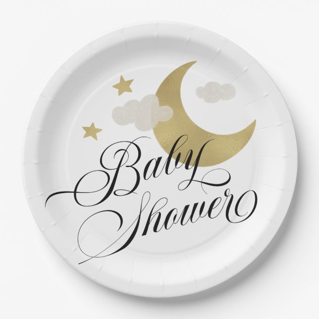 Babydusche Mondstars und Wolken Pappteller (Vorderseite)