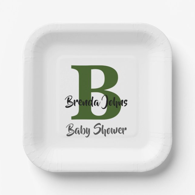 Babydusche Monogram Forest Green Jungle Thema Pappteller (Vorderseite)