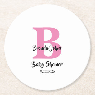 Babydusche Monogramme Pink White Niedlich Simple Runder Pappuntersetzer