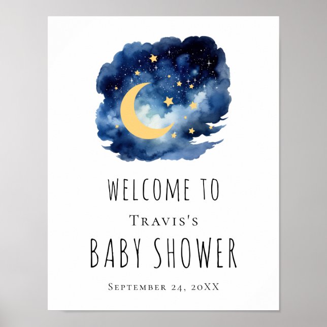 Babydusche Moon & Stars Begrüßungszeichen Poster (Vorne)