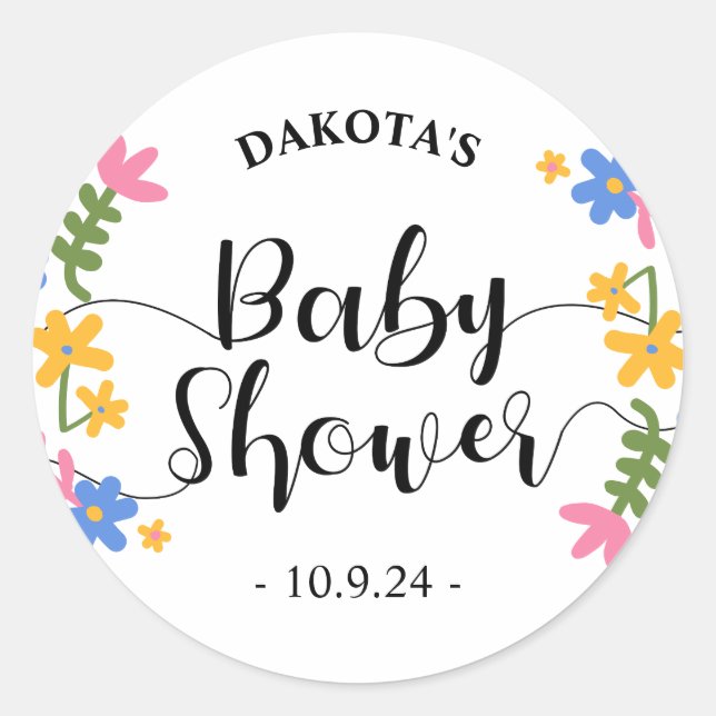Babydusche - naives Blumenthema | Rundaufkleber Runder Aufkleber (Vorderseite)
