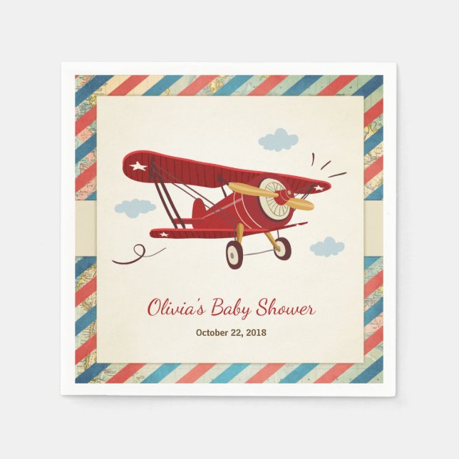 Babydusche Napkin Adventure Travel Flugzeug Serviette (Vorderseite)
