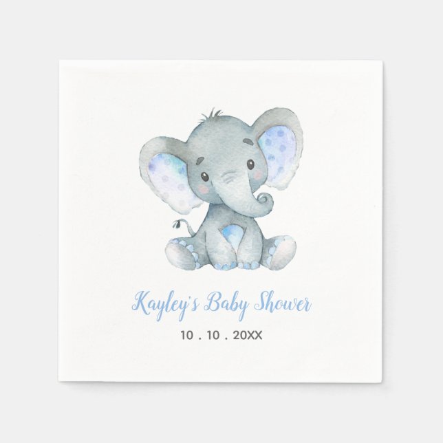 Babydusche Napkin (Blauer Elefant für Jungen) Serviette (Vorderseite)