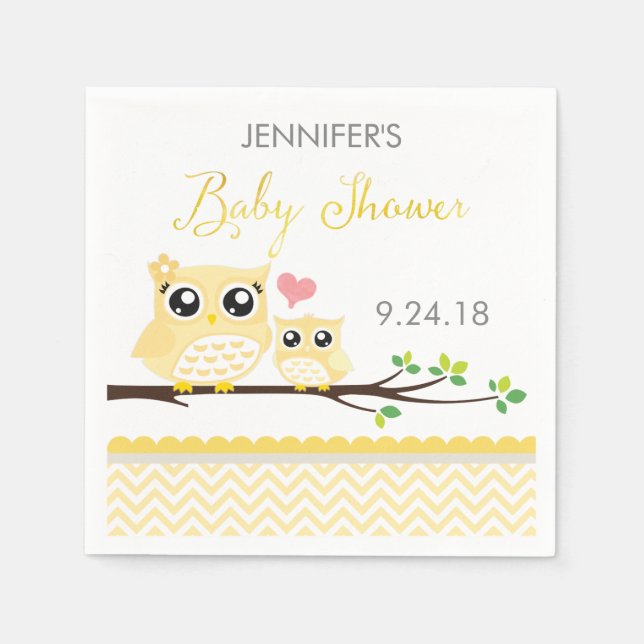 Babydusche Napkins | Gelb Zickzack Serviette (Vorderseite)