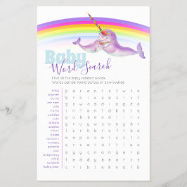 Babydusche Narwal Wortsuche Spiel Flyer