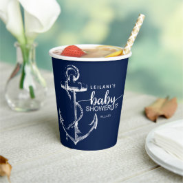 Babydusche Nautical Anchor Navy Blue Paper Cups Pappbecher