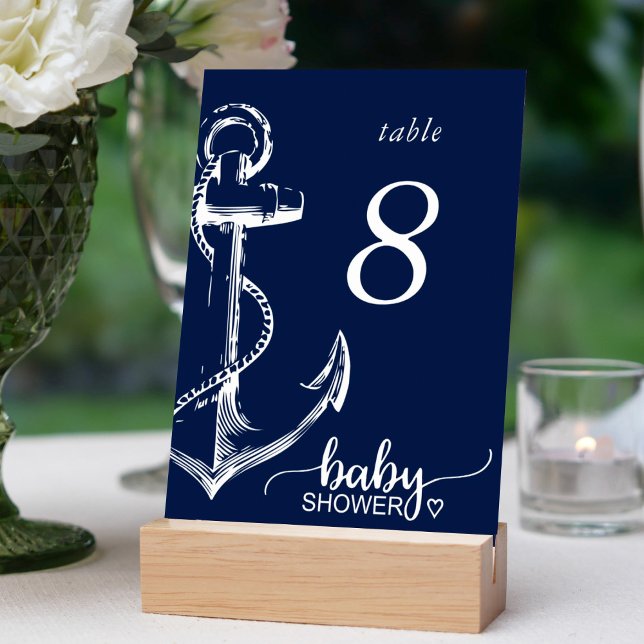 Babydusche Nautical Anchor Navy Blue Tischnummer (Von Creator hochgeladen)