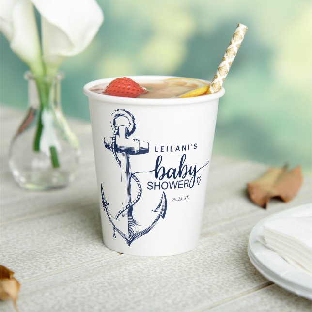 Babydusche Nautical Anchor Paper Cups Pappbecher (In Situ)
