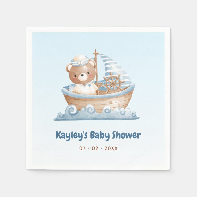 Babydusche Nautical Bear Boy 1. Geburtstag Napkins Serviette (Vorderseite)