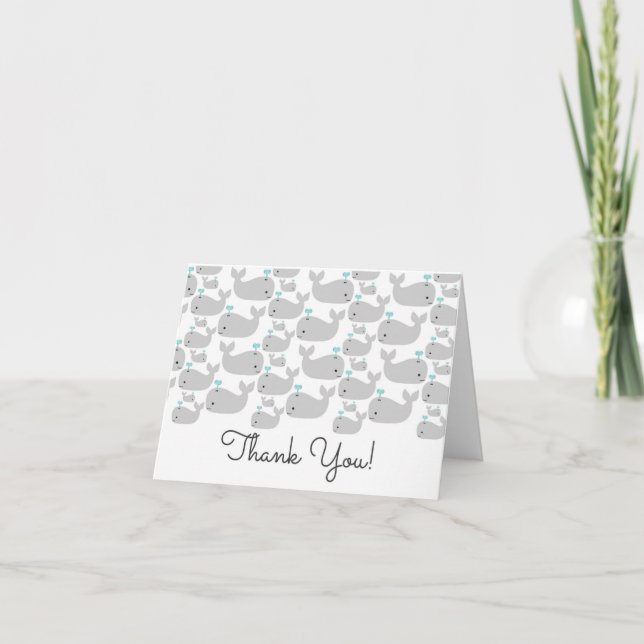 Babydusche Nautical Gray Whales Danke, Hinweis Dankeskarte (Vorderseite)