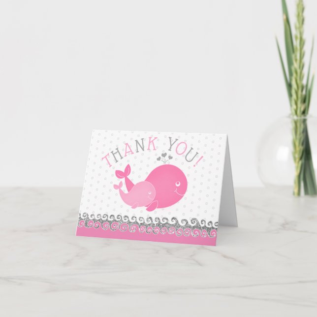Babydusche Nautical Pink Whales Dankeskarte (Vorderseite)