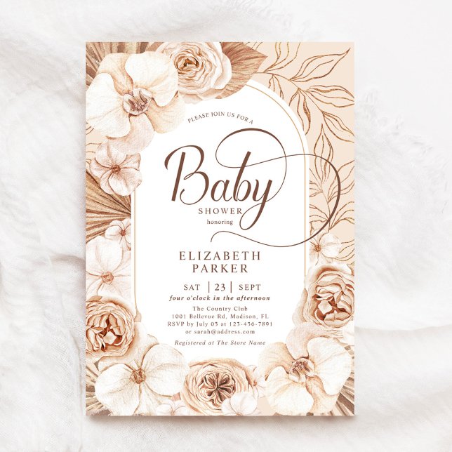 Babydusche Neutral Mocha Gold Floral Einladung (Von Creator hochgeladen)