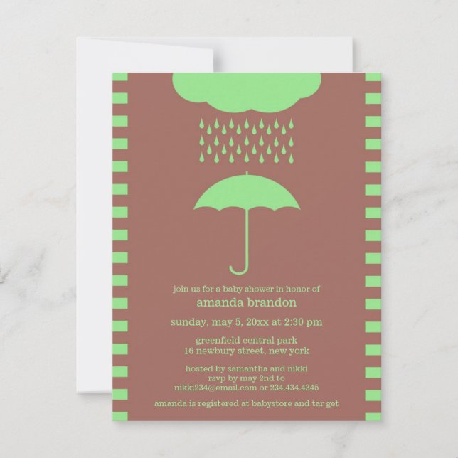 Babydusche neutrale grüne Regenschirmeinladung Einladung (Vorderseite)