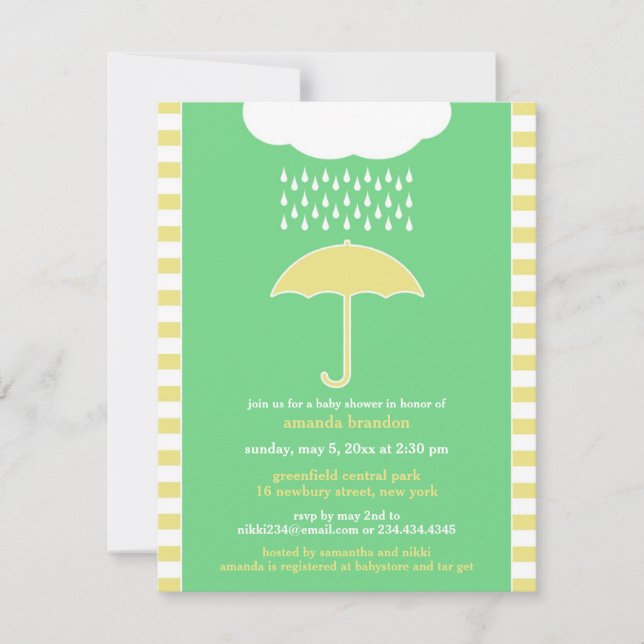 Babydusche neutrale grüne Regenschirmeinladung Einladung (Vorderseite)