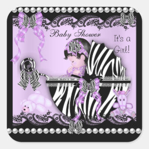 Babydusche Niedlich Baby Girl Lilac Zebra Lace Quadratischer Aufkleber